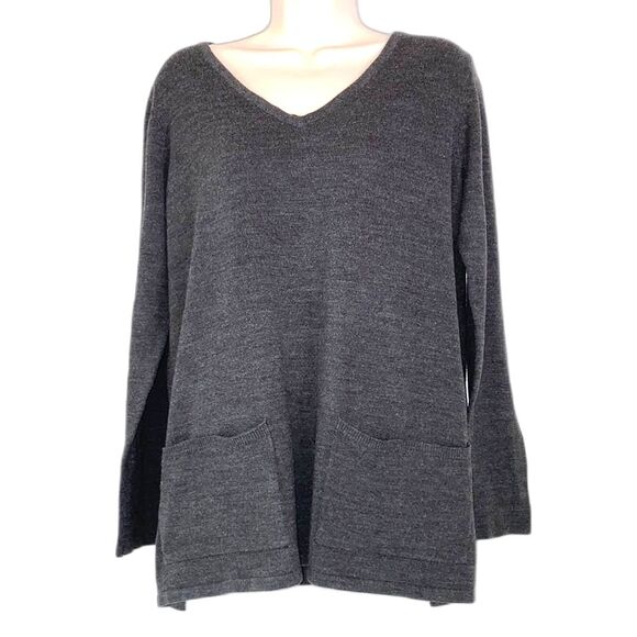ST JOHNS BAY Sweater V Neck Pullover Long Sleeves with Pockets Gray Womens XL - Picture 1 of 9
